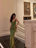Elegant Sheath Spaghetti Straps Green Sleeveless Burgundy 23rd Birthday Dress Party Gown Birthday Outfits Birthday Dress Ideas For Women HZ1121