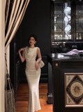 Elegant Sheath White Floral Satin Sleeveless 23rd Birthday Dress Party Gown Birthday Outfits Birthday Dress Ideas For Women HZ1121