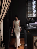 Elegant Sheath White Floral Satin Sleeveless 23rd Birthday Dress Party Gown Birthday Outfits Birthday Dress Ideas For Women HZ1121