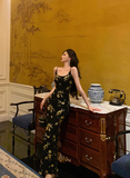 Elegant Sheath Black Floral Satin Sleeveless 23rd Birthday Dress Party Gown Birthday Outfits Birthday Dress Ideas For Women HZ1121