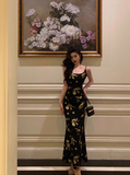 Elegant Sheath Black Floral Satin Sleeveless 23rd Birthday Dress Party Gown Birthday Outfits Birthday Dress Ideas For Women HZ1121