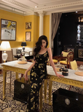 Elegant Sheath Black Floral Satin Sleeveless 23rd Birthday Dress Party Gown Birthday Outfits Birthday Dress Ideas For Women HZ1121
