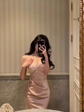 Elegant Sheath Spaghetti Straps Pink Satin Sleeveless 23rd Birthday Dress Party Gown Birthday Outfits Birthday Dress Ideas For Women HZ1121