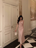 Elegant Sheath Spaghetti Straps Pink Satin Sleeveless 23rd Birthday Dress Party Gown Birthday Outfits Birthday Dress Ideas For Women HZ1121