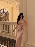 Elegant Sheath Spaghetti Straps Pink Satin Sleeveless 23rd Birthday Dress Party Gown Birthday Outfits Birthday Dress Ideas For Women HZ1121