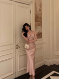 Elegant Sheath Spaghetti Straps Pink Satin Sleeveless 23rd Birthday Dress Party Gown Birthday Outfits Birthday Dress Ideas For Women HZ1121