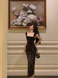 Elegant Sheath Square Neckline Black Floral Sleeveless 23rd Birthday Dress Party Gown Birthday Outfits Birthday Dress Ideas For Women HZ1121