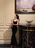 Elegant Mermaid Square Black Sleeveless 23rd Birthday Dress Party Gown Birthday Outfits Birthday Dress Ideas For Women HZ1121