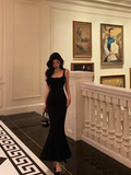 Elegant Mermaid Square Black Sleeveless 23rd Birthday Dress Party Gown Birthday Outfits Birthday Dress Ideas For Women HZ1121