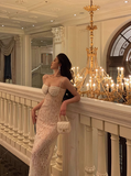 Elegant Glamour Sheath Spaghetti Straps White Lace Prom Gowns Party Dress Classy Gowns Evening Dresses HZ1121