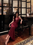 Elegant Mermaid Halter Burgundy 21st Birthday Dress Party Gown Birthday Outfits Birthday Dress Ideas For Women HZ1121
