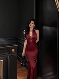 Elegant Mermaid Halter Burgundy 21st Birthday Dress Party Gown Birthday Outfits Birthday Dress Ideas For Women HZ1121
