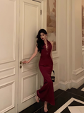 Elegant Mermaid Halter Burgundy 21st Birthday Dress Party Gown Birthday Outfits Birthday Dress Ideas For Women HZ1121
