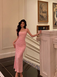 Elegant Mermaid Square Pink Lace 21st Birthday Dress Party Gown Birthday Outfits Birthday Dress Ideas For Women HZ1121
