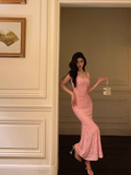 Elegant Mermaid Square Pink Lace 21st Birthday Dress Party Gown Birthday Outfits Birthday Dress Ideas For Women HZ1121