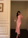 Elegant Mermaid Square Pink Lace 21st Birthday Dress Party Gown Birthday Outfits Birthday Dress Ideas For Women HZ1121