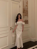 Elegant Mermaid Off The Shoulder White Satin 21st Birthday Dress Party Gown Birthday Outfits Birthday Dress Ideas For Women HZ1121