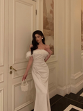 Elegant Mermaid Off The Shoulder White Satin 21st Birthday Dress Party Gown Birthday Outfits Birthday Dress Ideas For Women HZ1121
