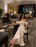 Elegant Mermaid Off The Shoulder White Satin 21st Birthday Dress Party Gown Birthday Outfits Birthday Dress Ideas For Women HZ1121