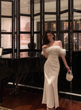 Elegant Mermaid Off The Shoulder White Satin 21st Birthday Dress Party Gown Birthday Outfits Birthday Dress Ideas For Women HZ1121
