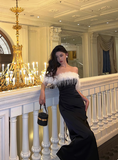 Elegant Mermaid Off The Shoulder Black Satin 21st Birthday Dress Party Gown Birthday Outfits Birthday Dress Ideas For Women HZ1121