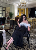Elegant Mermaid Off The Shoulder Black Satin 21st Birthday Dress Party Gown Birthday Outfits Birthday Dress Ideas For Women HZ1121