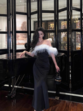 Elegant Mermaid Off The Shoulder Black Satin 21st Birthday Dress Party Gown Birthday Outfits Birthday Dress Ideas For Women HZ1121