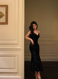 Elegant Mermaid Black Sequin 21st Birthday Dress Party Gown Birthday Outfits Birthday Dress Ideas For Women HZ1121