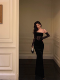 Elegant Mermaid Spaghetti Straps Black Lace 21st Birthday Dress Party Gown Birthday Outfits Birthday Dress Ideas For Women HZ1121