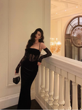 Elegant Mermaid Spaghetti Straps Black Lace 21st Birthday Dress Party Gown Birthday Outfits Birthday Dress Ideas For Women HZ1121