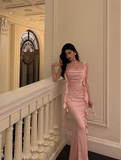 Elegant Mermaid Spaghetti Straps Pink Satin 21st Birthday Dress Party Gown Birthday Outfits Birthday Dress Ideas For Women HZ1121