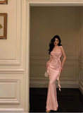 Elegant Mermaid Spaghetti Straps Pink Satin 21st Birthday Dress Party Gown Birthday Outfits Birthday Dress Ideas For Women HZ1121