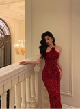 Sexy Mermaid Red Halter Sequin 21st Birthday Dress Party Gown Birthday Outfits Birthday Dress Ideas For Women HZ1121