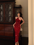 Sexy Mermaid Red Halter Sequin 21st Birthday Dress Party Gown Birthday Outfits Birthday Dress Ideas For Women HZ1121
