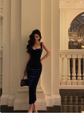 Elegant Glamour Sheath Straps Blue Velvet Prom Gowns Party Dress Classy Gowns Evening Dresses HZ1121