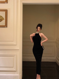 Elegant Mermaid Halter Beads Neckline Black 21st Birthday Dress Party Gown Birthday Outfits Birthday Dress Ideas For Women HZ1121