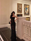 Elegant Mermaid Spaghetti Straps Lace Black 21st Birthday Dress Party Gown Birthday Outfits Birthday Dress Ideas For Women HZ1121