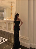 Elegant Mermaid Spaghetti Straps Lace Black 21st Birthday Dress Party Gown Birthday Outfits Birthday Dress Ideas For Women HZ1121
