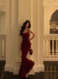 Elegant Mermaid Spaghetti Straps Red Sleeveless 23rd Birthday Dress Party Gown Birthday Outfits Birthday Dress Ideas For Women HZ1121