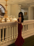 Elegant Mermaid Spaghetti Straps Red Sleeveless 23rd Birthday Dress Party Gown Birthday Outfits Birthday Dress Ideas For Women HZ1121