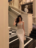 Sexy Mermaid Sweetheart White Beads Satin 21st Birthday Dress Party Gown Birthday Outfits Birthday Dress Ideas For Women HZ1121