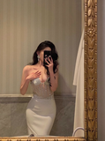 Sexy Mermaid Sweetheart White Beads Satin 21st Birthday Dress Party Gown Birthday Outfits Birthday Dress Ideas For Women HZ1121