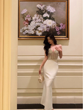 Sexy Mermaid Sweetheart White Beads Satin 21st Birthday Dress Party Gown Birthday Outfits Birthday Dress Ideas For Women HZ1121