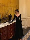 Modest A line Long Sleeves Black Velvet 21st Birthday Dress Party Gown Birthday Outfits Birthday Dress Ideas For Women HZ1121