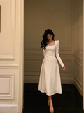 Elegant A Line Square Long Sleeves White 23rd Birthday Dress Party Gown Birthday Outfits Birthday Dress Ideas For Women HZ1121