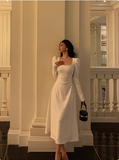 Elegant A Line Square Long Sleeves White 23rd Birthday Dress Party Gown Birthday Outfits Birthday Dress Ideas For Women HZ1121