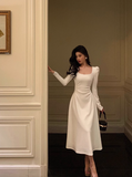 Elegant A Line Square Long Sleeves White 23rd Birthday Dress Party Gown Birthday Outfits Birthday Dress Ideas For Women HZ1121