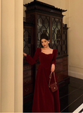 Elegant A Line Square Long Sleeves Burgundy 23rd Birthday Dress Party Gown Birthday Outfits Birthday Dress Ideas For Women HZ1121