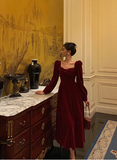 Elegant A Line Square Long Sleeves Burgundy 23rd Birthday Dress Party Gown Birthday Outfits Birthday Dress Ideas For Women HZ1121