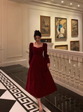 Elegant A Line Square Long Sleeves Burgundy 23rd Birthday Dress Party Gown Birthday Outfits Birthday Dress Ideas For Women HZ1121